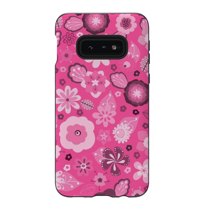 Galaxy S10e StrongFit Kitsch 70s Flowers in Bright Pink Hues by Paula Ohreen