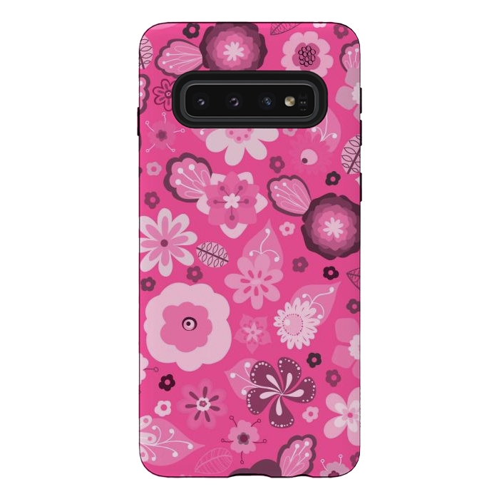 Galaxy S10 StrongFit Kitsch 70s Flowers in Bright Pink Hues by Paula Ohreen
