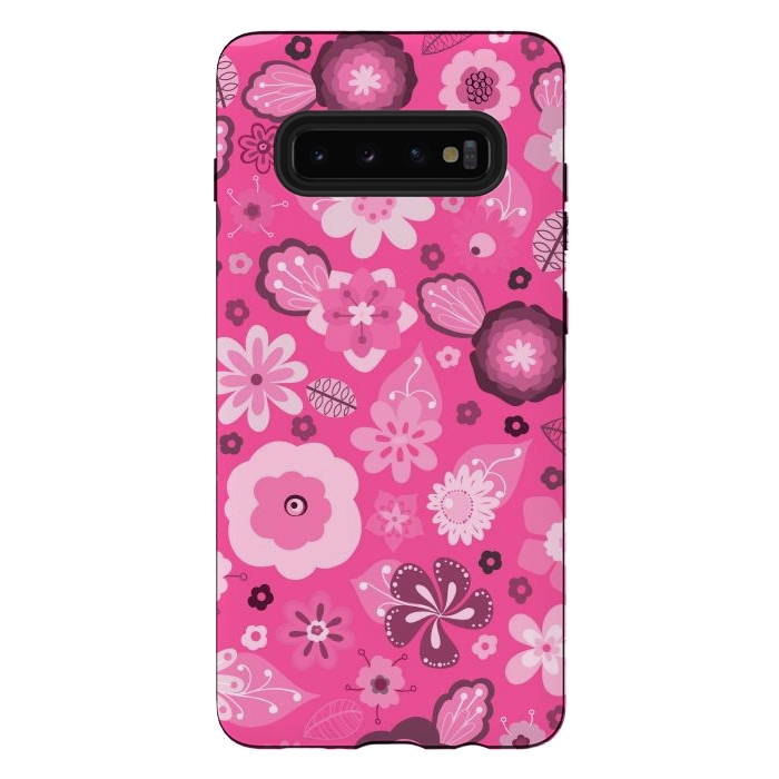 Galaxy S10 plus StrongFit Kitsch 70s Flowers in Bright Pink Hues by Paula Ohreen
