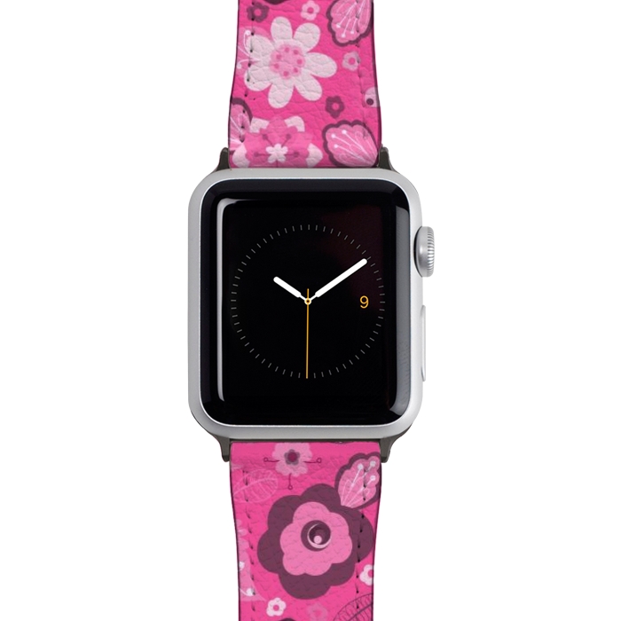 Watch 42mm / 44mm Strap PU leather Kitsch 70s Flowers in Bright Pink Hues by Paula Ohreen