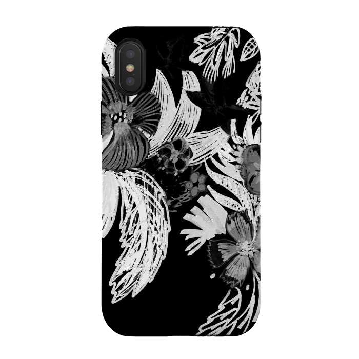 iPhone Xs / X StrongFit Black and white marker sketched flowers by Oana 