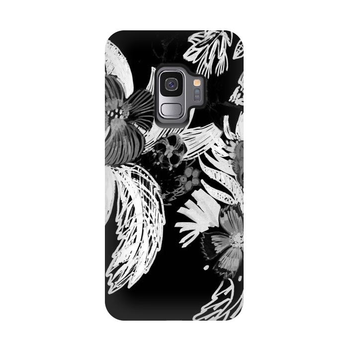 Galaxy S9 StrongFit Black and white marker sketched flowers by Oana 