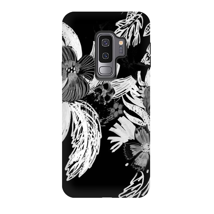 Galaxy S9 plus StrongFit Black and white marker sketched flowers by Oana 