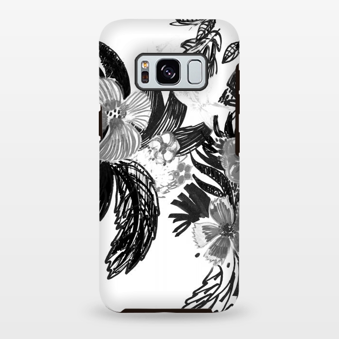 Galaxy S8 plus StrongFit Black ink sketched flowers by Oana 