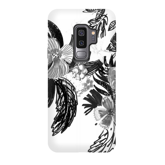 Galaxy S9 plus StrongFit Black ink sketched flowers by Oana 