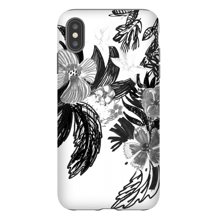 iPhone Xs Max StrongFit Black ink sketched flowers by Oana 
