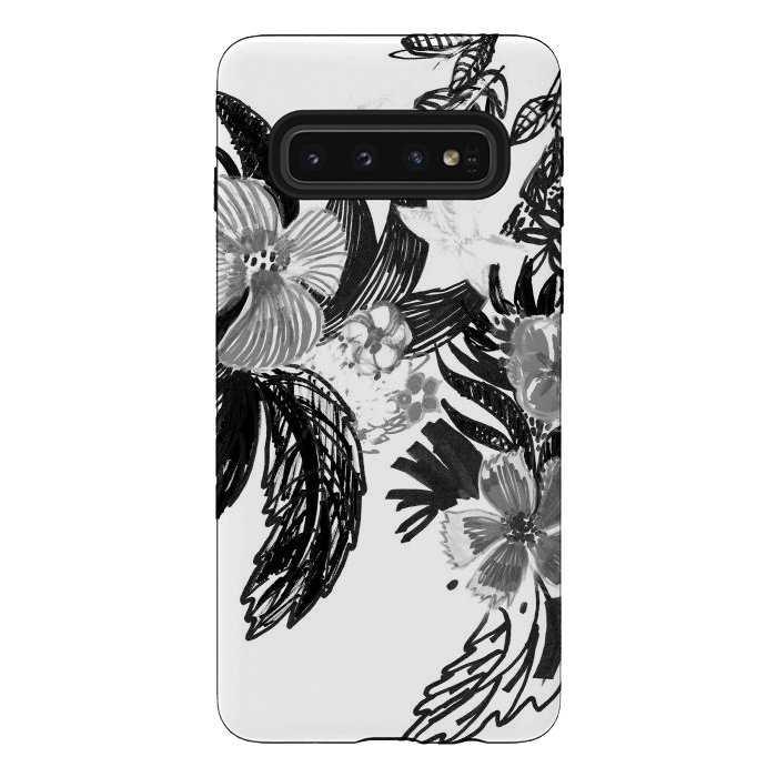 Galaxy S10 StrongFit Black ink sketched flowers by Oana 