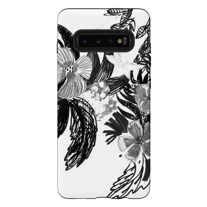 Galaxy S10 plus StrongFit Black ink sketched flowers by Oana 