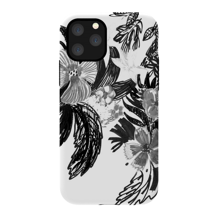 iPhone 11 Pro StrongFit Black ink sketched flowers by Oana 