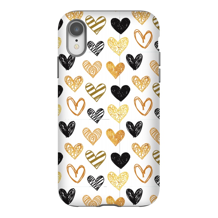 iPhone Xr StrongFit BLACK GOLDEN HEARTS PATTERN by MALLIKA