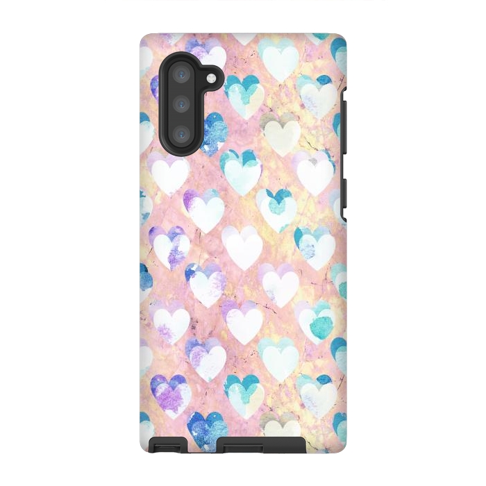 Galaxy Note 10 StrongFit Pastel painted hearts on pink marble Valentine by Oana 