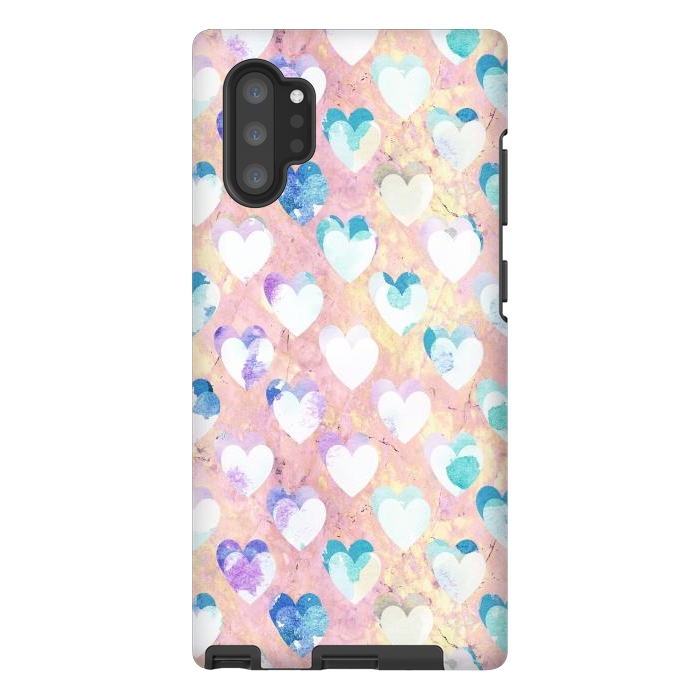 Galaxy Note 10 plus StrongFit Pastel painted hearts on pink marble Valentine by Oana 