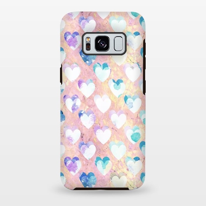 Galaxy S8 plus StrongFit Pastel painted hearts on pink marble Valentine by Oana 