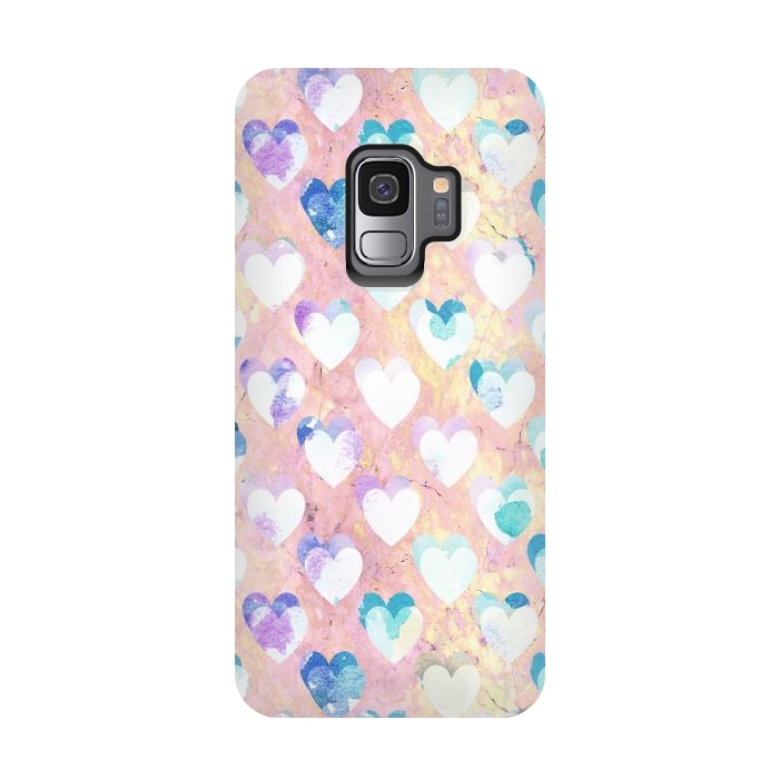 Galaxy S9 StrongFit Pastel painted hearts on pink marble Valentine by Oana 