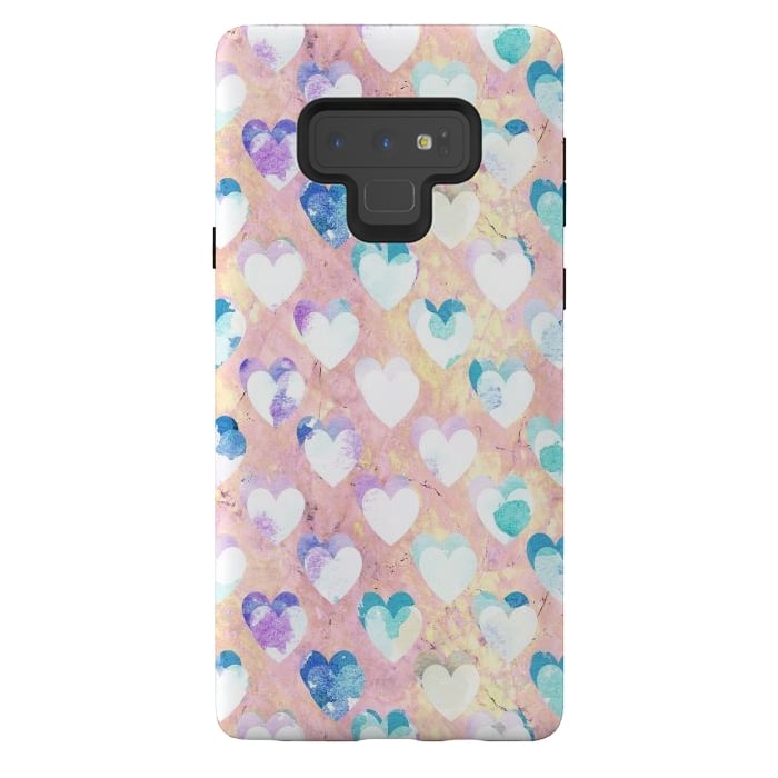 Galaxy Note 9 StrongFit Pastel painted hearts on pink marble Valentine by Oana 