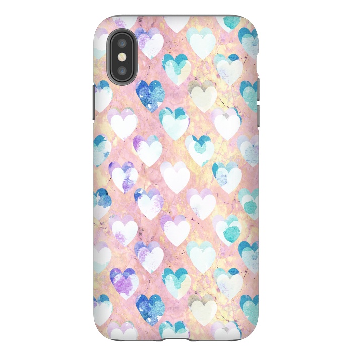 iPhone Xs Max StrongFit Pastel painted hearts on pink marble Valentine by Oana 