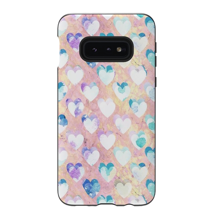 Galaxy S10e StrongFit Pastel painted hearts on pink marble Valentine by Oana 
