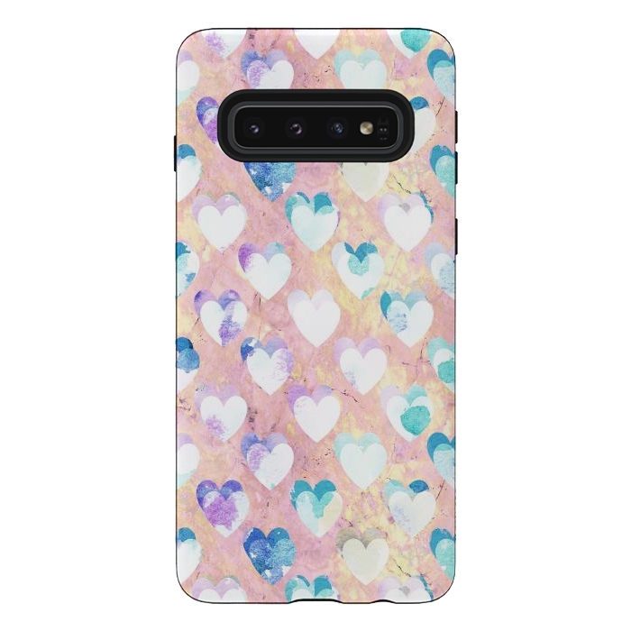 Galaxy S10 StrongFit Pastel painted hearts on pink marble Valentine by Oana 