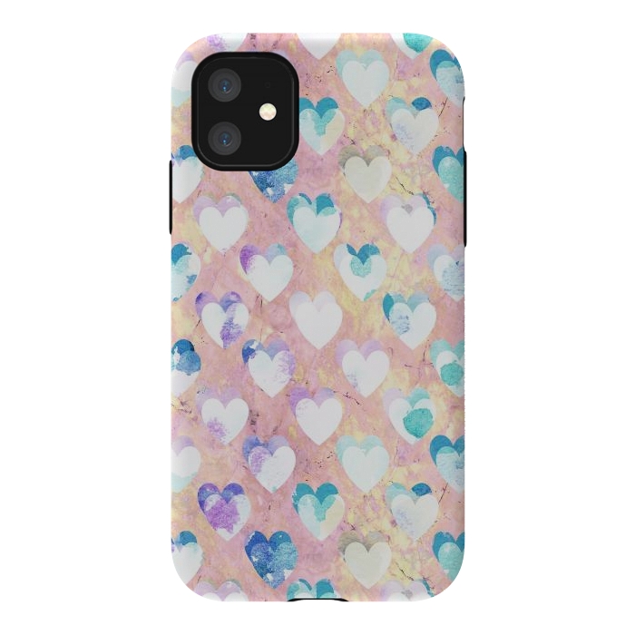 iPhone 11 StrongFit Pastel painted hearts on pink marble Valentine by Oana 