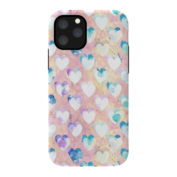 iPhone 11 Pro StrongFit Pastel painted hearts on pink marble Valentine by Oana 
