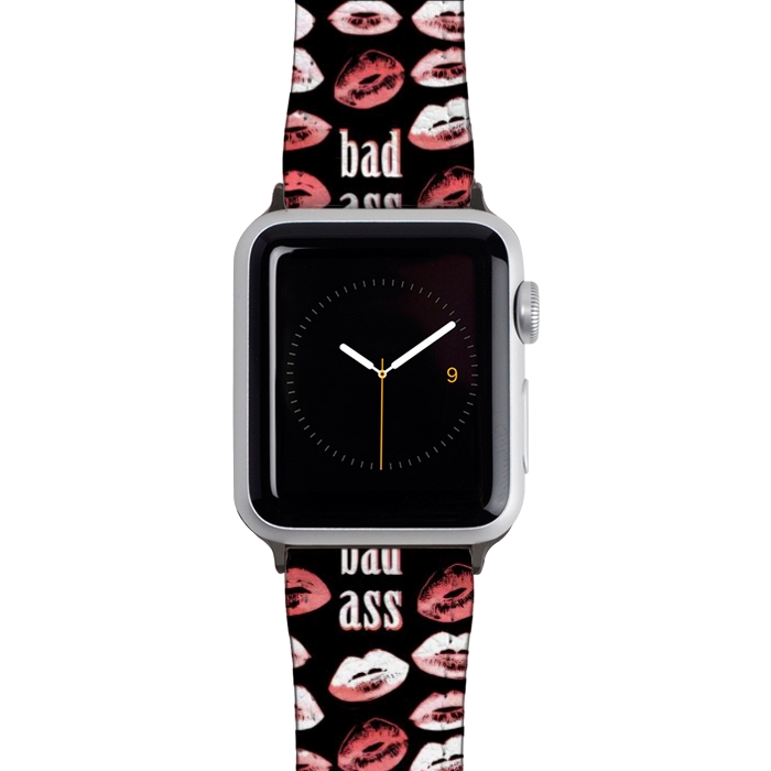 Watch 42mm / 44mm Strap PU leather Badass lipstick kisses quote design by Oana 