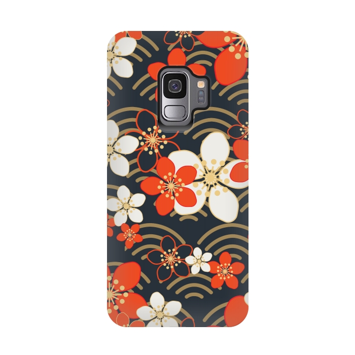 Galaxy S9 StrongFit white floral ethnic pattern 2  by MALLIKA