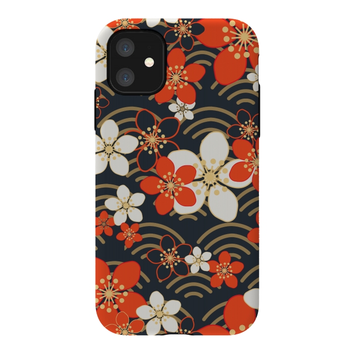 iPhone 11 StrongFit white floral ethnic pattern 2  by MALLIKA