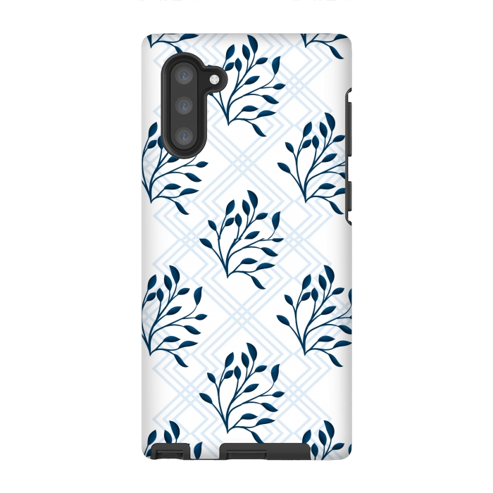 Galaxy Note 10 StrongFit checks leaf pattern blue by MALLIKA