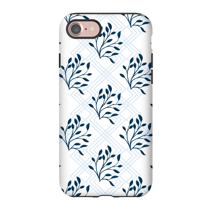 iPhone 7 StrongFit checks leaf pattern blue by MALLIKA