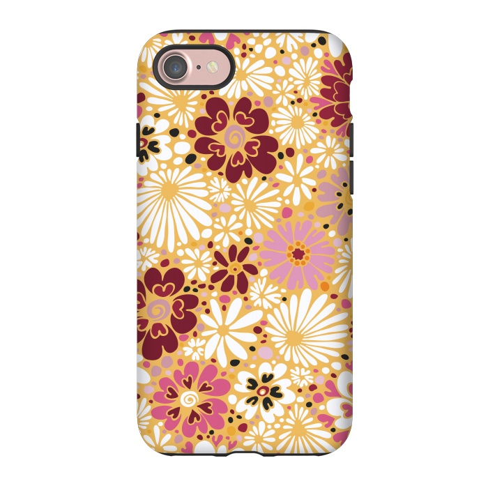 iPhone 7 StrongFit 70s Valentine Flowers in Pink, Cream and Yellow by Paula Ohreen