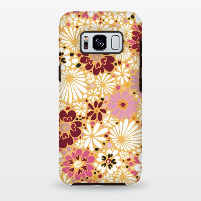 Galaxy S8 plus StrongFit 70s Valentine Flowers in Pink, Cream and Yellow by Paula Ohreen