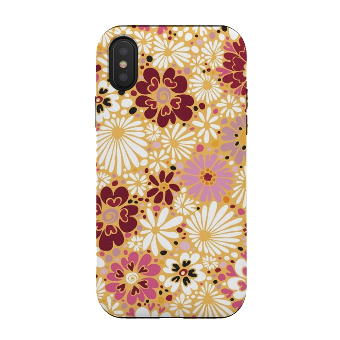 iPhone Xs / X StrongFit 70s Valentine Flowers in Pink, Cream and Yellow by Paula Ohreen