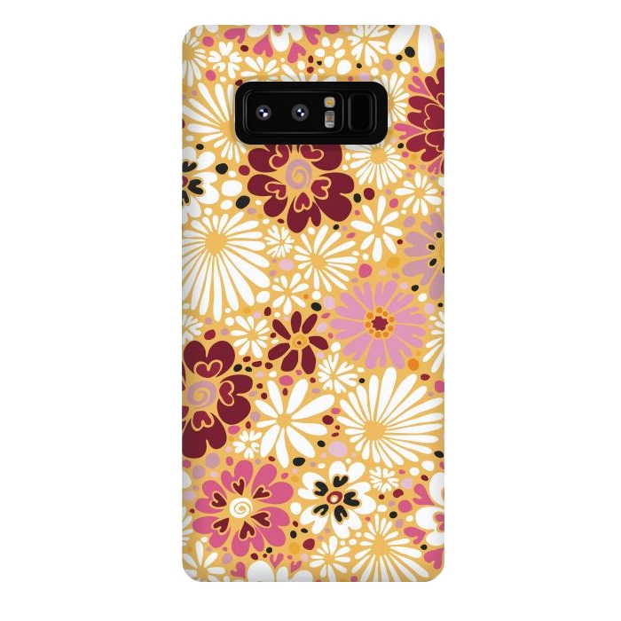 Galaxy Note 8 StrongFit 70s Valentine Flowers in Pink, Cream and Yellow by Paula Ohreen