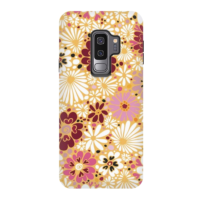 Galaxy S9 plus StrongFit 70s Valentine Flowers in Pink, Cream and Yellow by Paula Ohreen