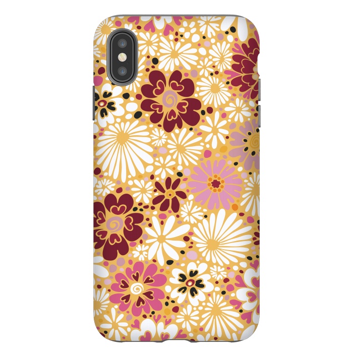 iPhone Xs Max StrongFit 70s Valentine Flowers in Pink, Cream and Yellow by Paula Ohreen