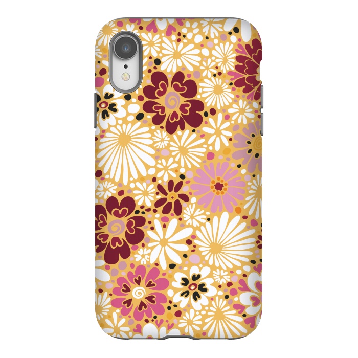 iPhone Xr StrongFit 70s Valentine Flowers in Pink, Cream and Yellow by Paula Ohreen