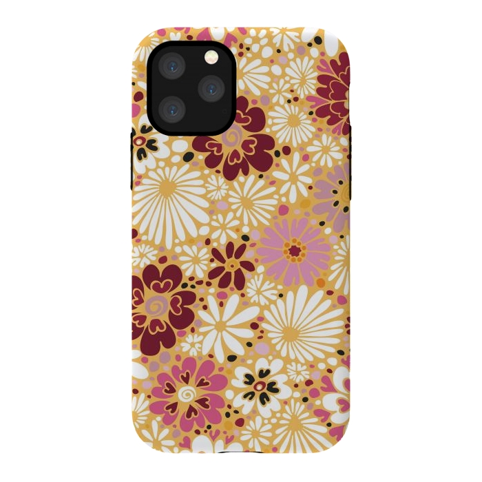 iPhone 11 Pro StrongFit 70s Valentine Flowers in Pink, Cream and Yellow by Paula Ohreen