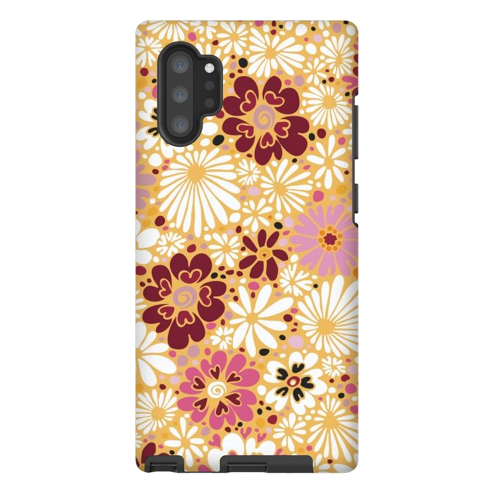 Galaxy Note 10 plus StrongFit 70s Valentine Flowers in Pink, Cream and Yellow by Paula Ohreen