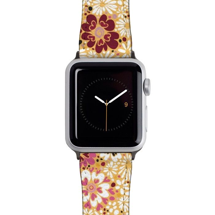 Watch 42mm / 44mm Strap PU leather 70s Valentine Flowers in Pink, Cream and Yellow by Paula Ohreen