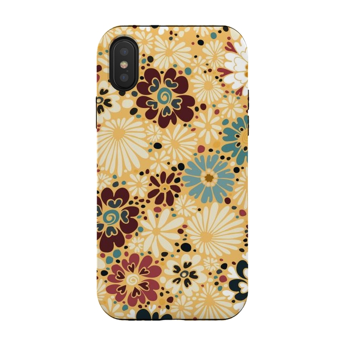 iPhone Xs / X StrongFit 70s Valentine Flowers in Blue and Yellow by Paula Ohreen