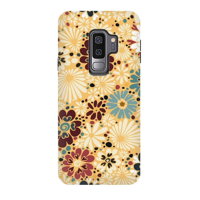 Galaxy S9 plus StrongFit 70s Valentine Flowers in Blue and Yellow by Paula Ohreen