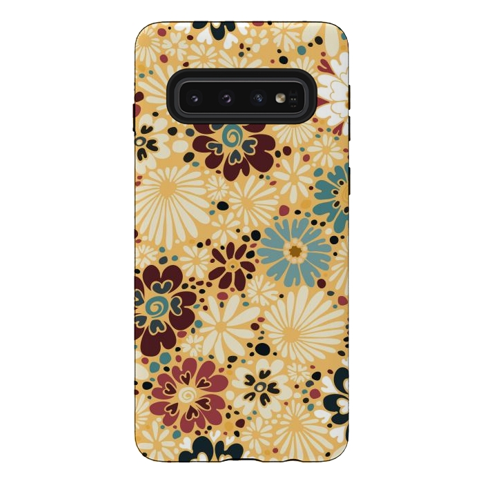 Galaxy S10 StrongFit 70s Valentine Flowers in Blue and Yellow by Paula Ohreen