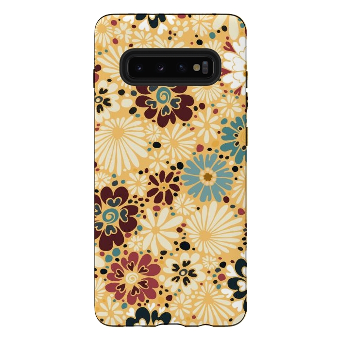 Galaxy S10 plus StrongFit 70s Valentine Flowers in Blue and Yellow by Paula Ohreen