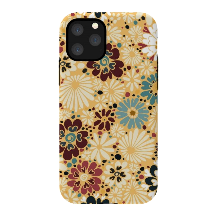 iPhone 11 Pro StrongFit 70s Valentine Flowers in Blue and Yellow by Paula Ohreen