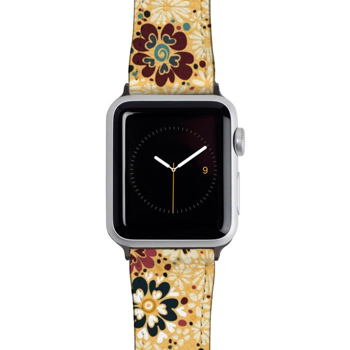 Watch 42mm / 44mm Strap PU leather 70s Valentine Flowers in Blue and Yellow by Paula Ohreen