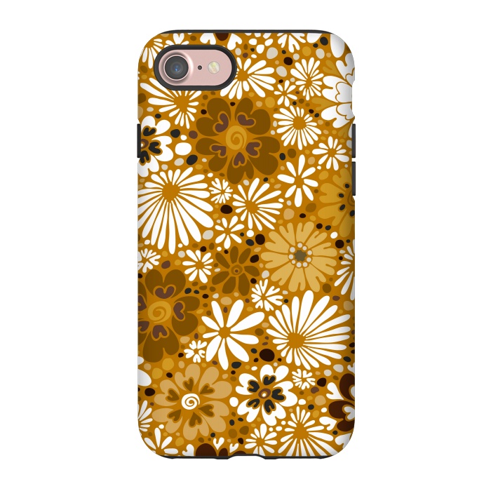 iPhone 7 StrongFit 70s Valentine Flowers in Mustard and White by Paula Ohreen