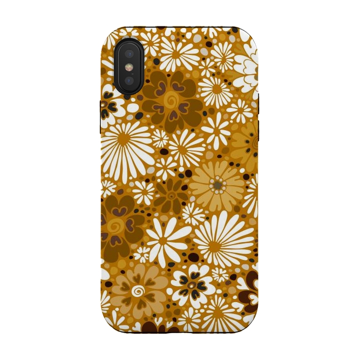 iPhone Xs / X StrongFit 70s Valentine Flowers in Mustard and White by Paula Ohreen