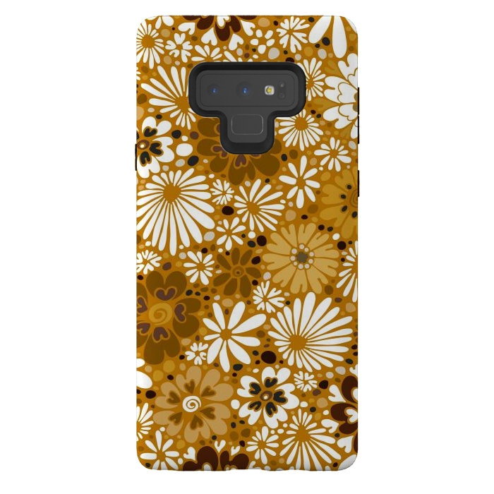 Galaxy Note 9 StrongFit 70s Valentine Flowers in Mustard and White by Paula Ohreen