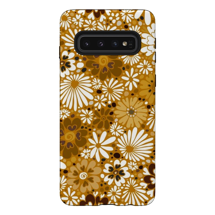 Galaxy S10 StrongFit 70s Valentine Flowers in Mustard and White by Paula Ohreen