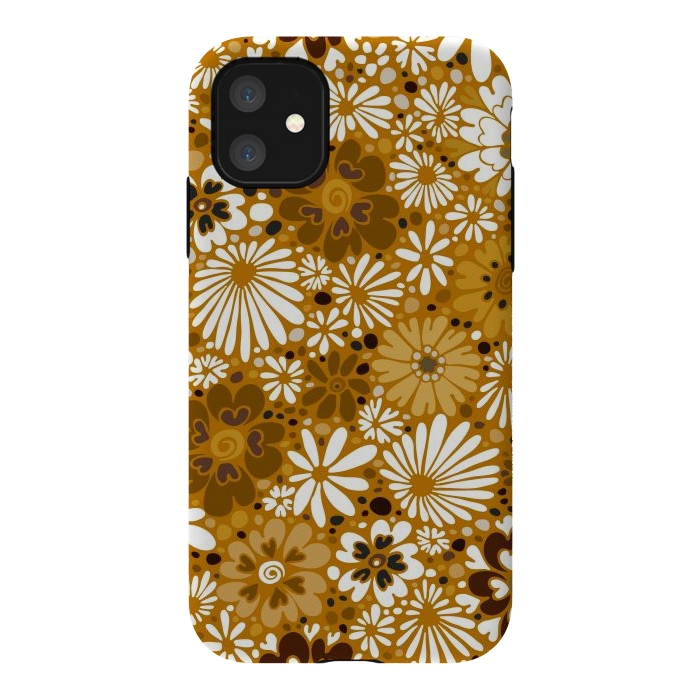 iPhone 11 StrongFit 70s Valentine Flowers in Mustard and White by Paula Ohreen